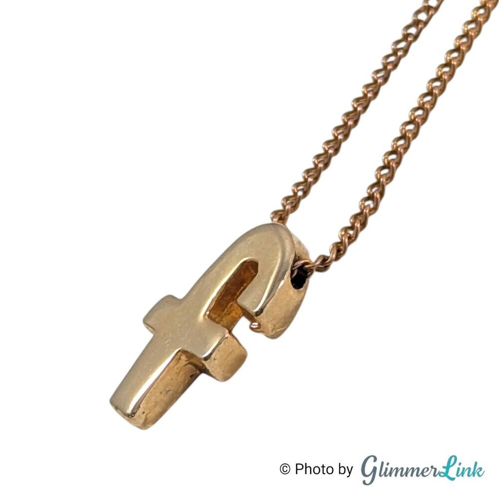 Vintage Gold Tone Letter F Pendant Necklace Initial Charm 16 Inch Chain - Picture 4 of 11